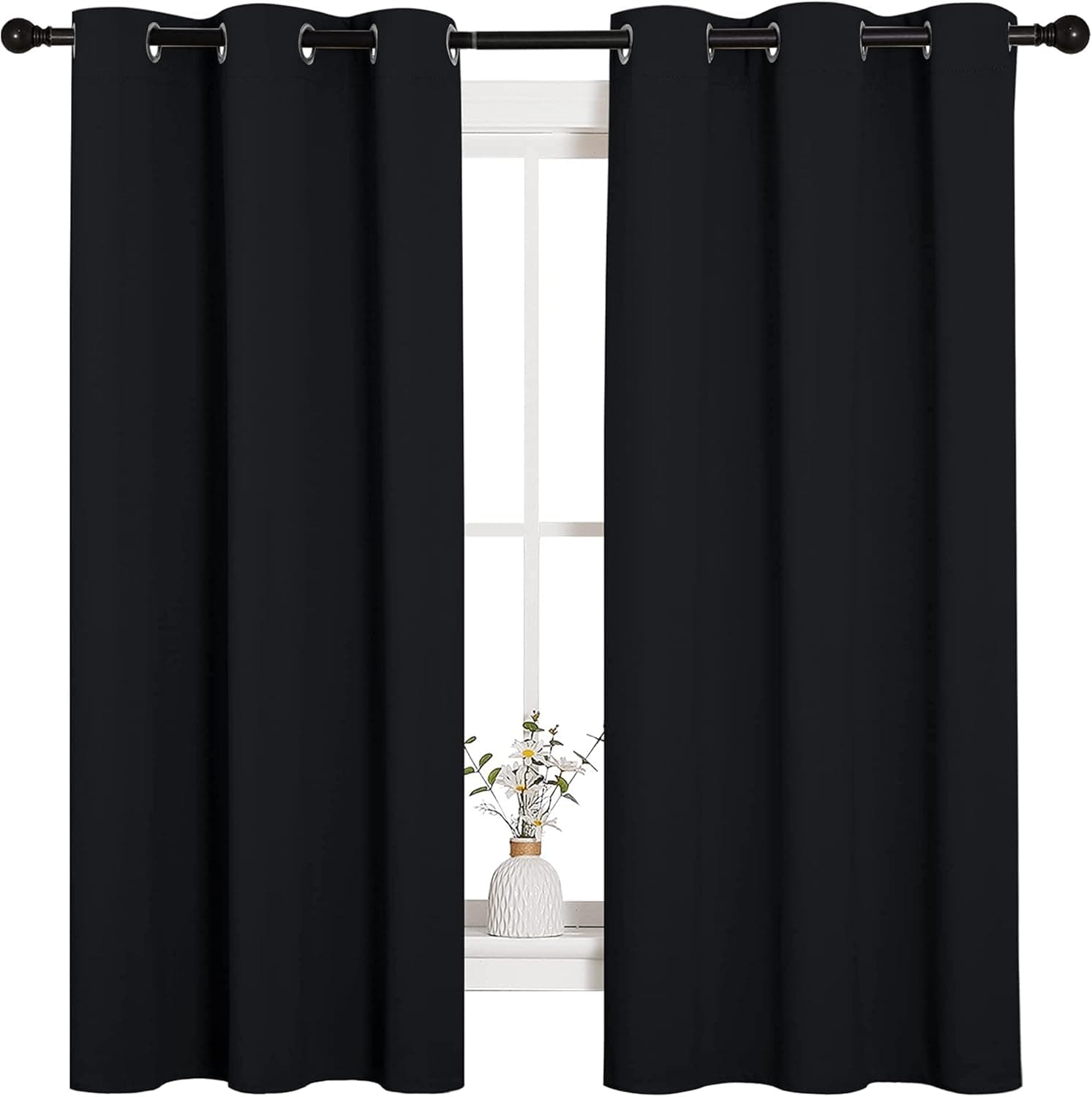 NICETOWN Halloween Pitch Black Solid Thermal Insulated Grommet Blackout Curtains